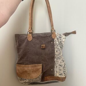 Myra Bag Brown and Cream Patterned Tote